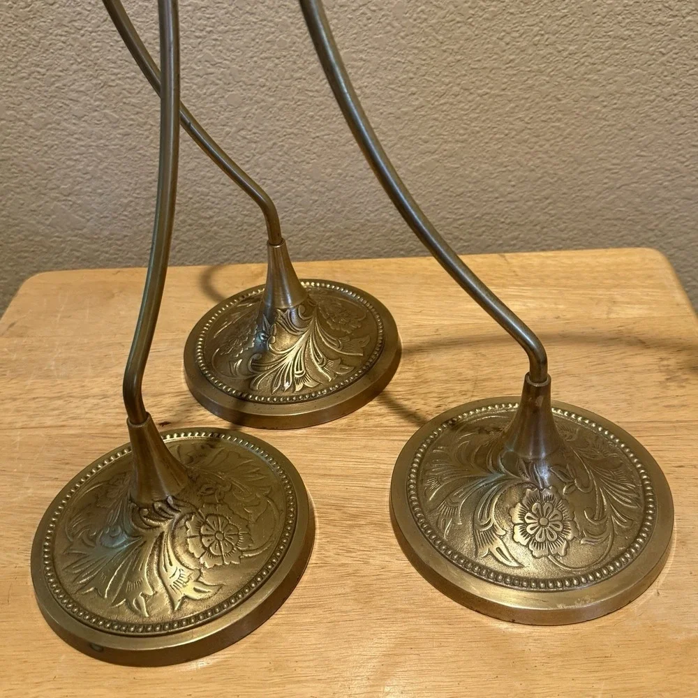 Set of 3 World Market Heavy Brass Ornate Ornament Holder Stands 17